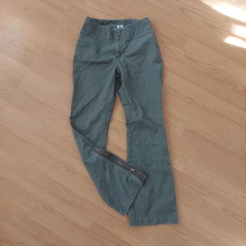 Gap Factory Army Green Boot Cut Chino Pants With Zipper Detail Sz 0